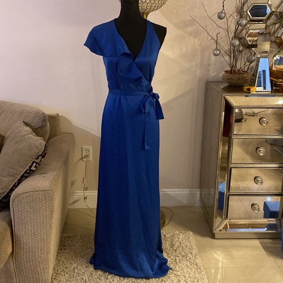 Diane Von Furstenberg Blue One Shoulder Gown for Weddings size 2 - Picture 6 of 10